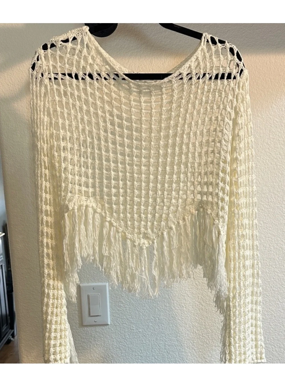 BaeVely Women's Open Knit Medium Fringe Sweater - Picture 2 of 9